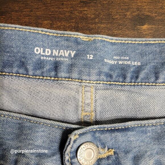 Old Navy Jeans Size 12 Baggy Wide Leg Cargo Mid Rise Medium Wash Denim Hipster - Picture 3 of 10